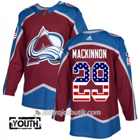 Barn Ishockey Colorado Avalanche Tröja Nathan MacKinnon 29 Adidas 2017-2018 Burgundy Röd USA Flag Fashion Authentic